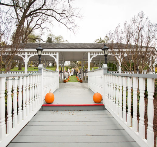 Gazebo and bridge with pumpkins