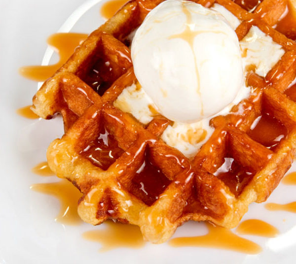waffle with syrup and ice cream